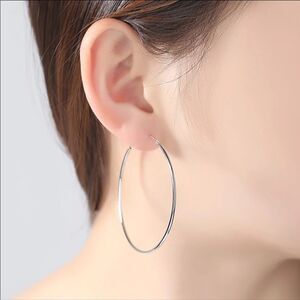 Sterling Silver Medium Tube Hoops Earrings -NEW